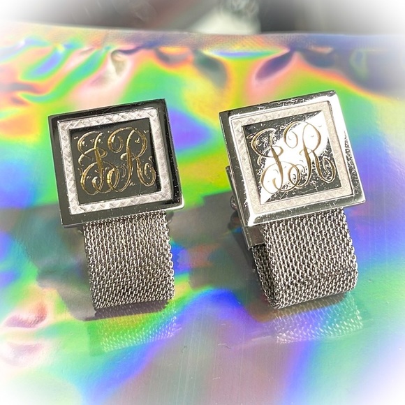 💕Beautiful Vintage Mesh Cufflinks Engraved Initials JR💕 - Picture 1 of 5